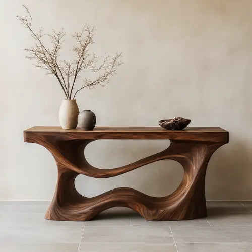 Handcrafted Solid Wood Cascade Console Table – Modern Organic Form Lynnsnail