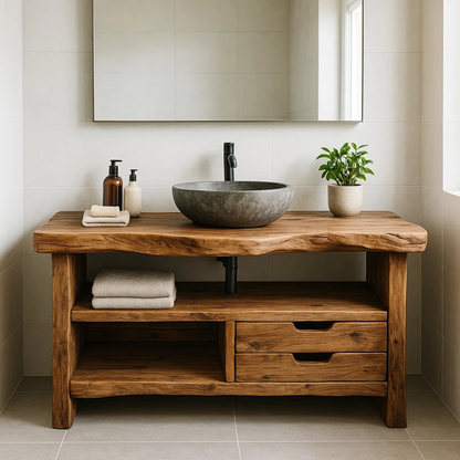 Handcrafted Solid Wood Bathroom Vanity, Rustic Live Edge Console with Storage Lynnsnail