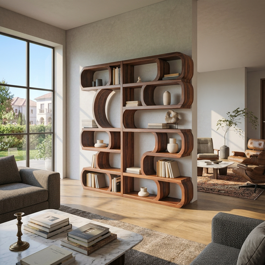 Modern Sculptural Bookshelf With Symmetrical Curves For Living Room Or Office Lynnsnail