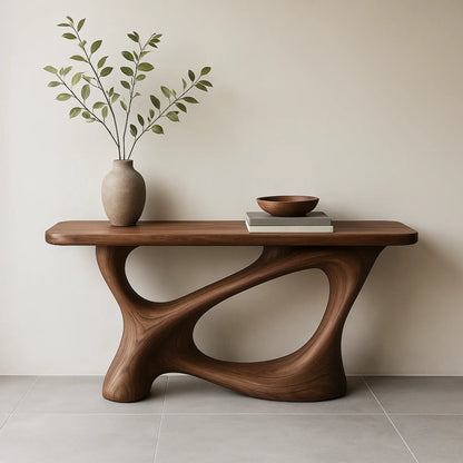 Handcrafted Solid Walnut Sculptural Console Table Lynnsnail