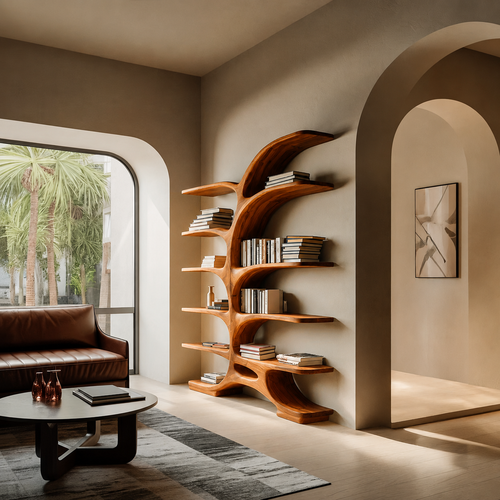 Contemporary Sculptural Curved Bookshelf For Living Room Interior Lynnsnail