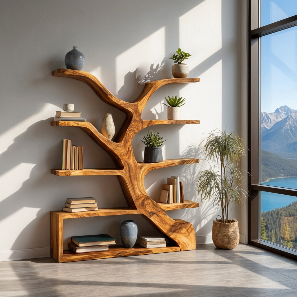 Organic Wooden Bookshelf Branch Form For Home Interior Lynnsnail