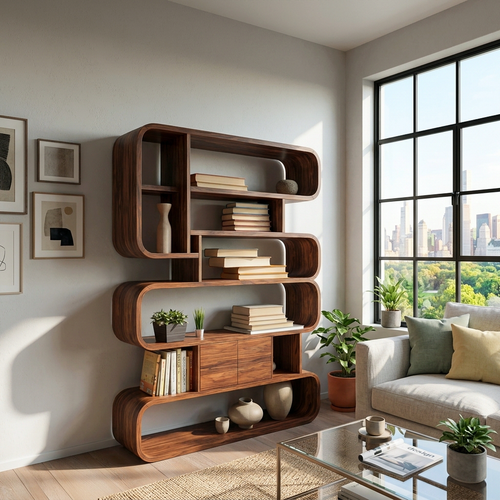 Statement Natural Wood Bookshelf With Rounded Form For Home Lynnsnail