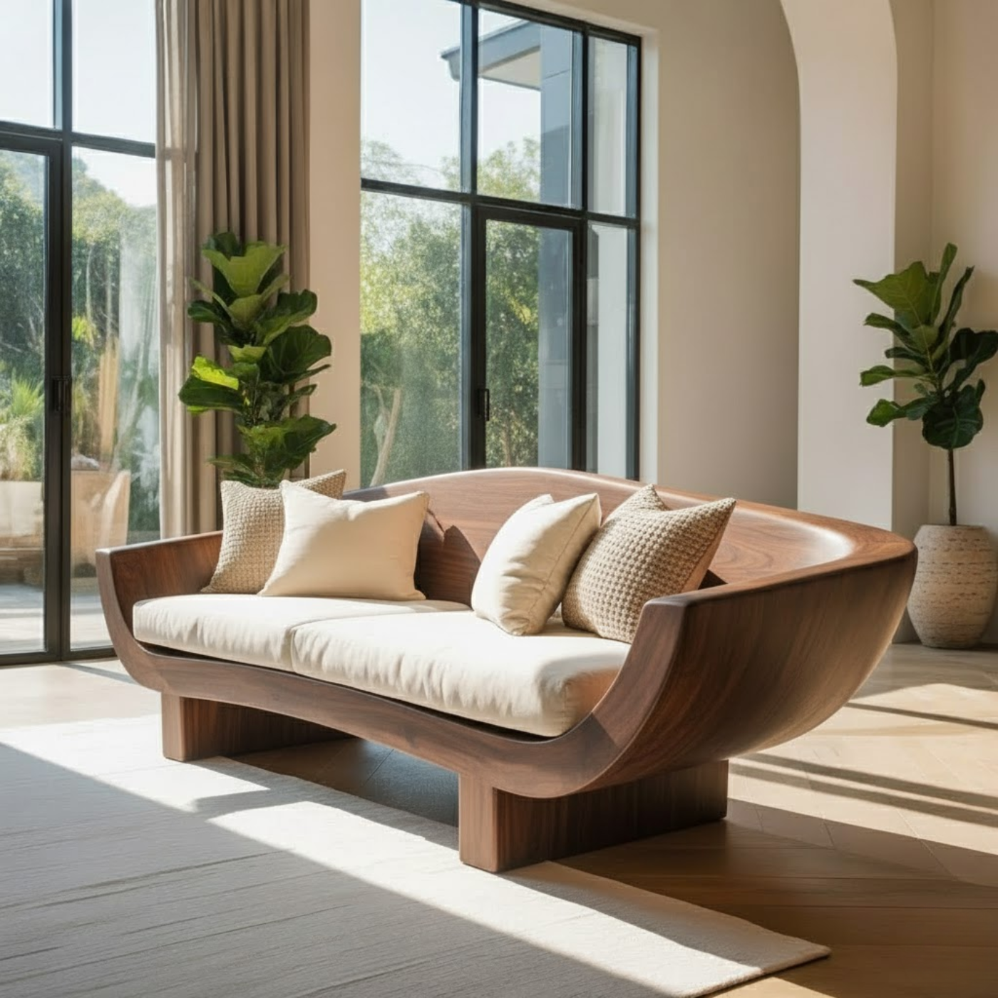 Handcrafted Solid Walnut Sofa – Modern Sculptural Wood Couch with Curved Organic Design Lynnsnail