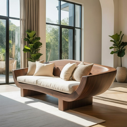 Handcrafted Solid Walnut Sofa – Modern Sculptural Wood Couch with Curved Organic Design Lynnsnail