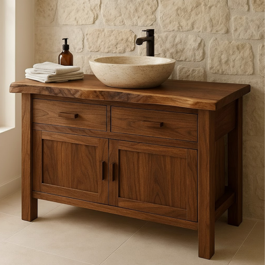 Handcrafted Solid Wood Bathroom Vanity - Live Edge Top Cabinet with Drawers & Doors Lynnsnail