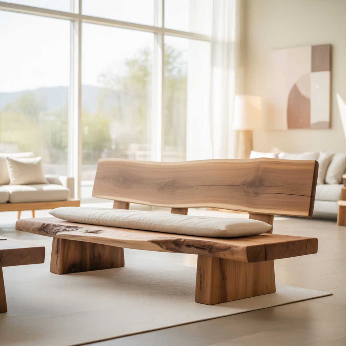 Handcrafted Solid Wood Sofa – Rustic Live Edge Bench-Style Couch with Minimalist Natural Design Lynnsnail