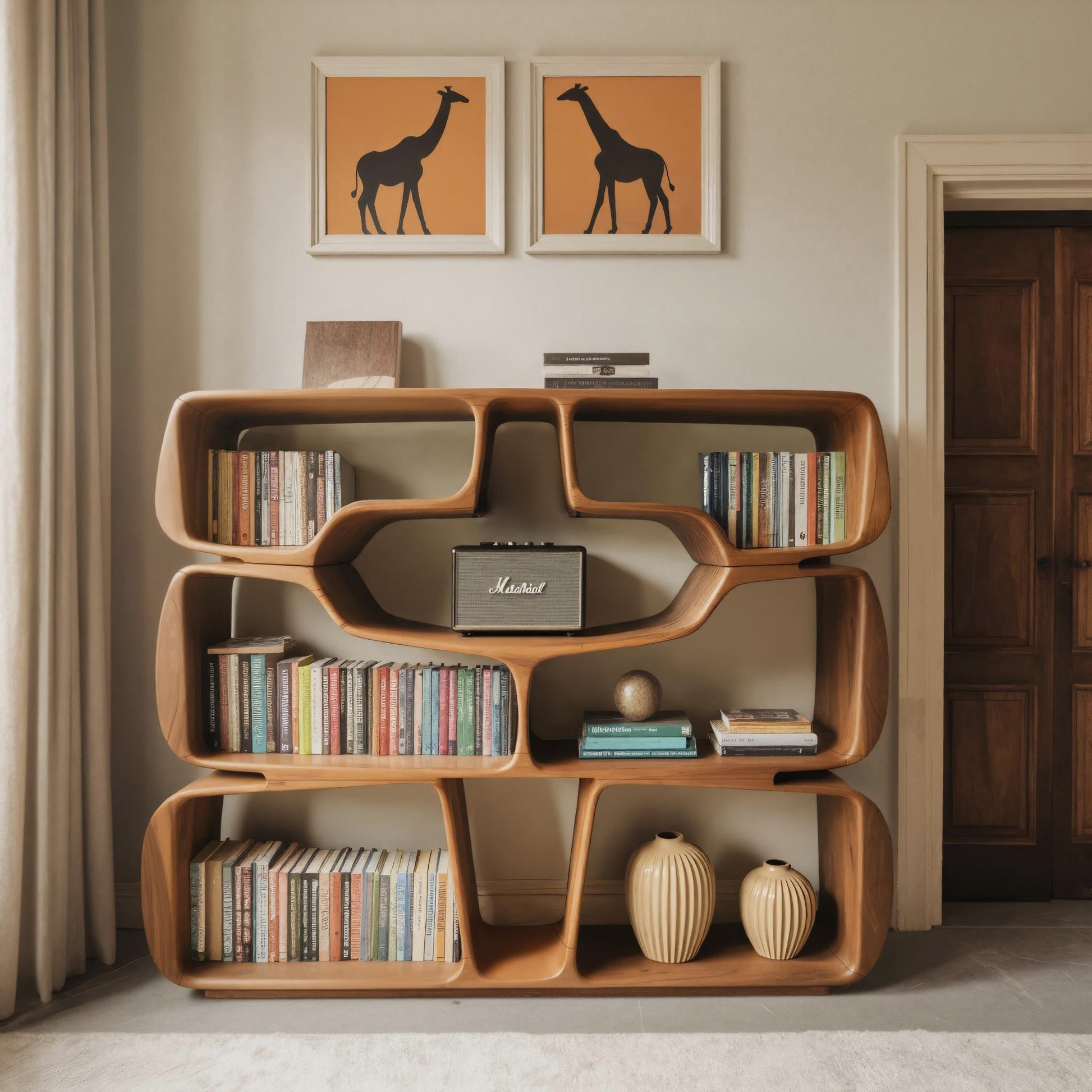 Modern Sculptural Bookshelf With Organic Curves For Living Room Lynnsnail