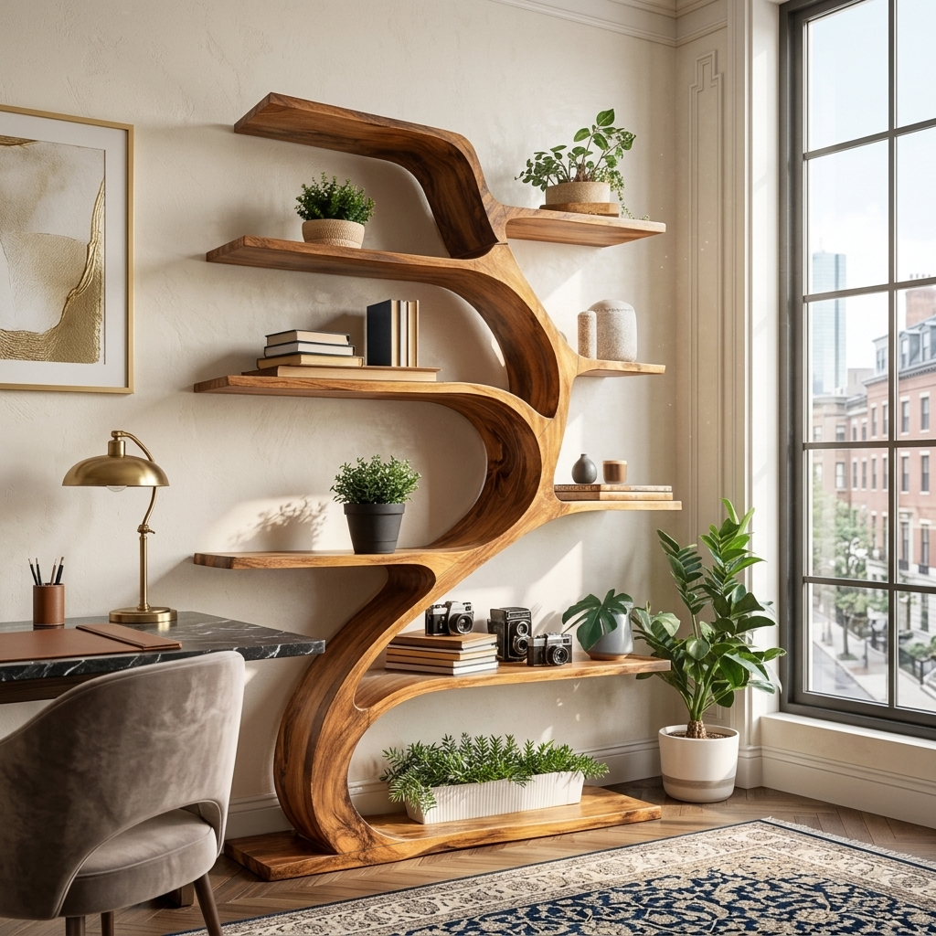 Minimal Natural Wood Bookshelf Branch Design For Interior Space Lynnsnail