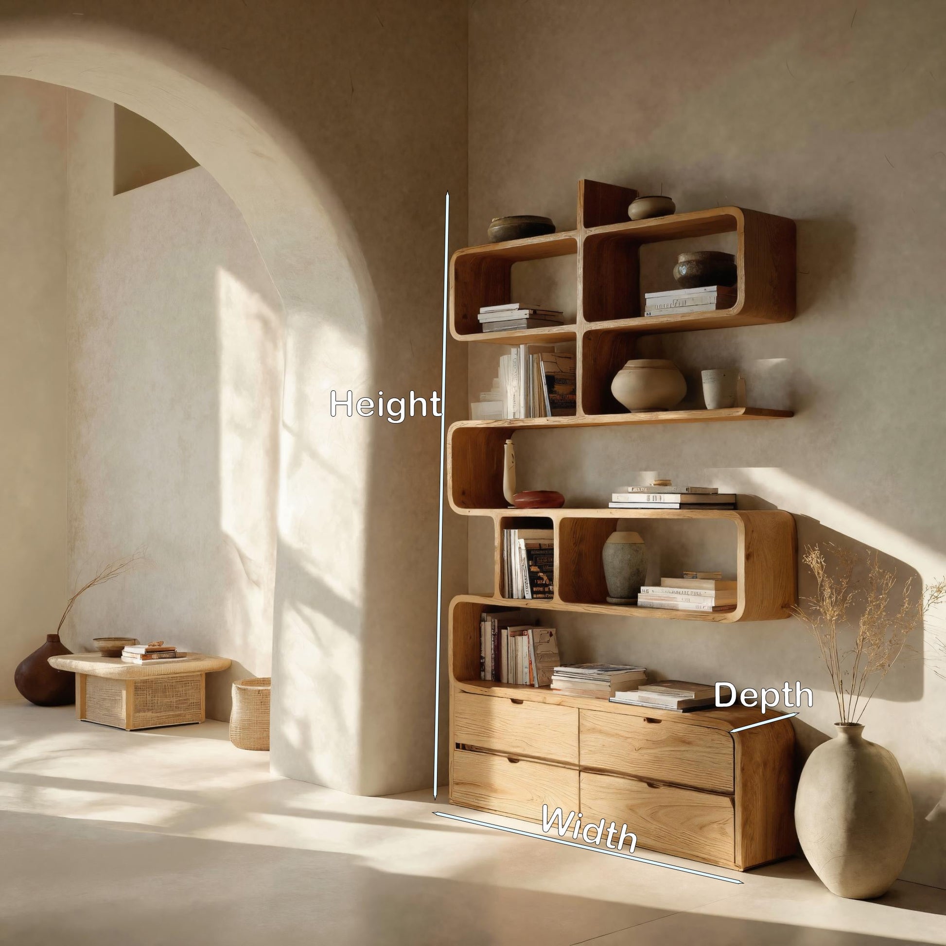 Minimalist Bookshelf With Curved Lines And Storage For Living Lynnsnail