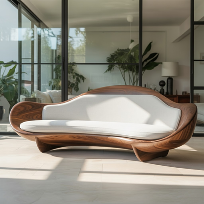 Handcrafted Solid Wood Sofa – Modern Organic Sculptural Couch with Curved Wood Frame Lynnsnail