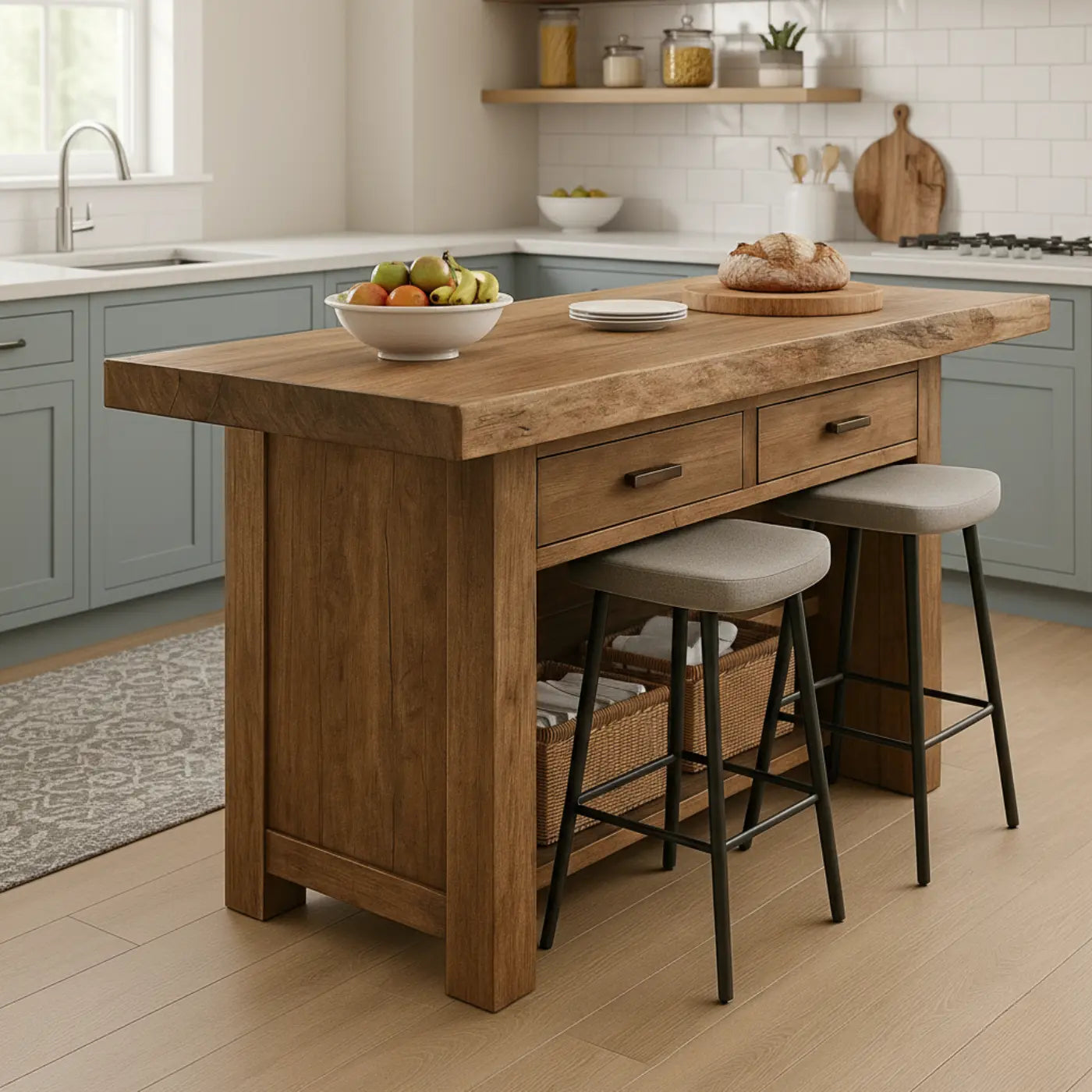 Handcrafted Solid Wood Kitchen Island - Rustic Live-Edge Counter & Storage Lynnsnail