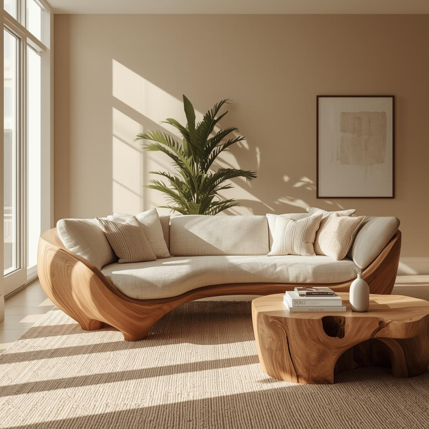 Handcrafted Solid Walnut Sofa – Modern Sculptural Wood Couch with Smooth Organic Curves Lynnsnail