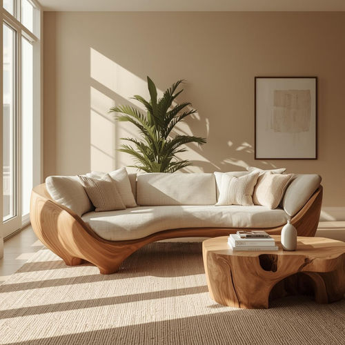 Handcrafted Solid Walnut Sofa – Modern Sculptural Wood Couch with Smooth Organic Curves Lynnsnail