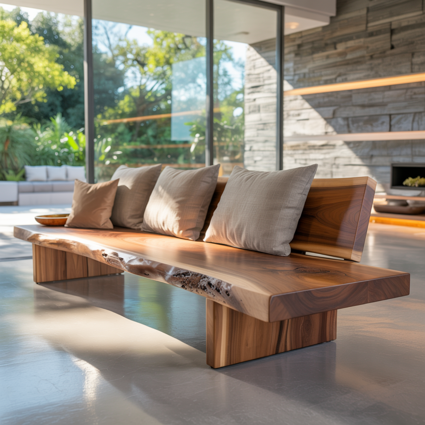 Handcrafted Solid Wood Sofa – Rustic Live Edge Bench-Style Couch with Modern Minimalist Backrest