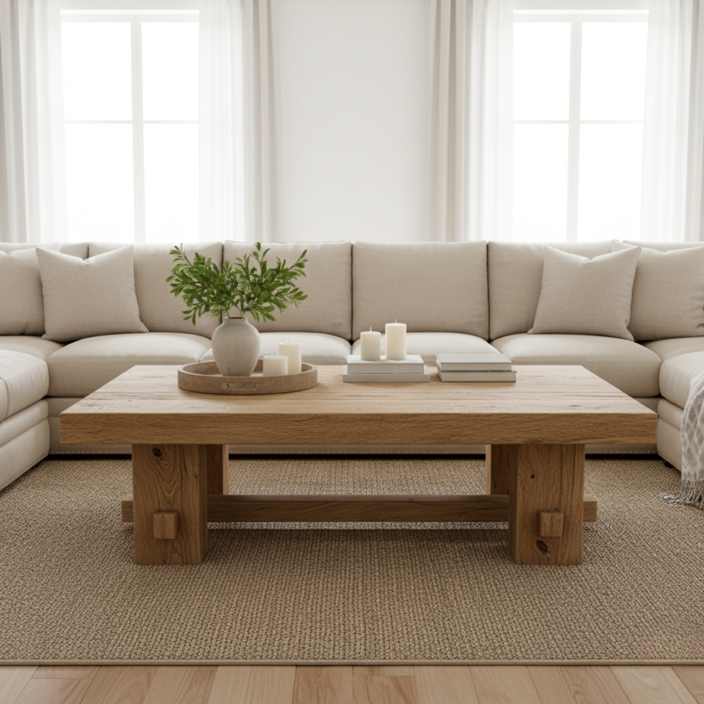Handcrafted Solid Wood Coffee Table – Rustic Farmhouse Block Design for Living Room Lynnsnail
