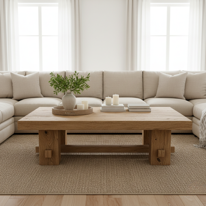 Handcrafted Solid Wood Coffee Table – Rustic Farmhouse Block Design for Living Room Lynnsnail