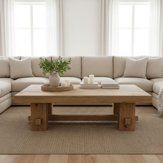 Handcrafted Solid Wood Coffee Table – Rustic Farmhouse Block Design for Living Room Lynnsnail