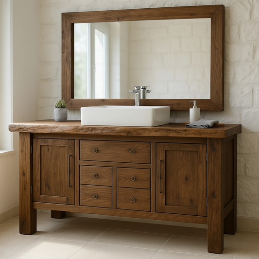 Handcrafted Solid Wood Bathroom Vanity - Live Edge Top, Cabinets, Drawers & Vessel Sink Base Lynnsnail