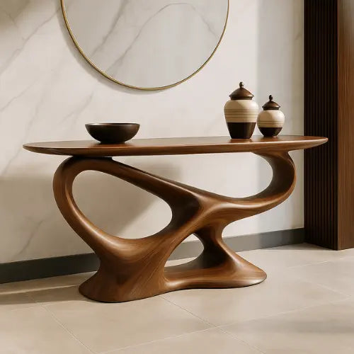 Handcrafted Solid Wood Infinity Console Table – Modern Organic Sculpture Lynnsnail