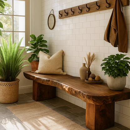 Handcrafted Solid Wood Bench – Rustic Live-Edge Slab Entryway Seating Lynnsnail
