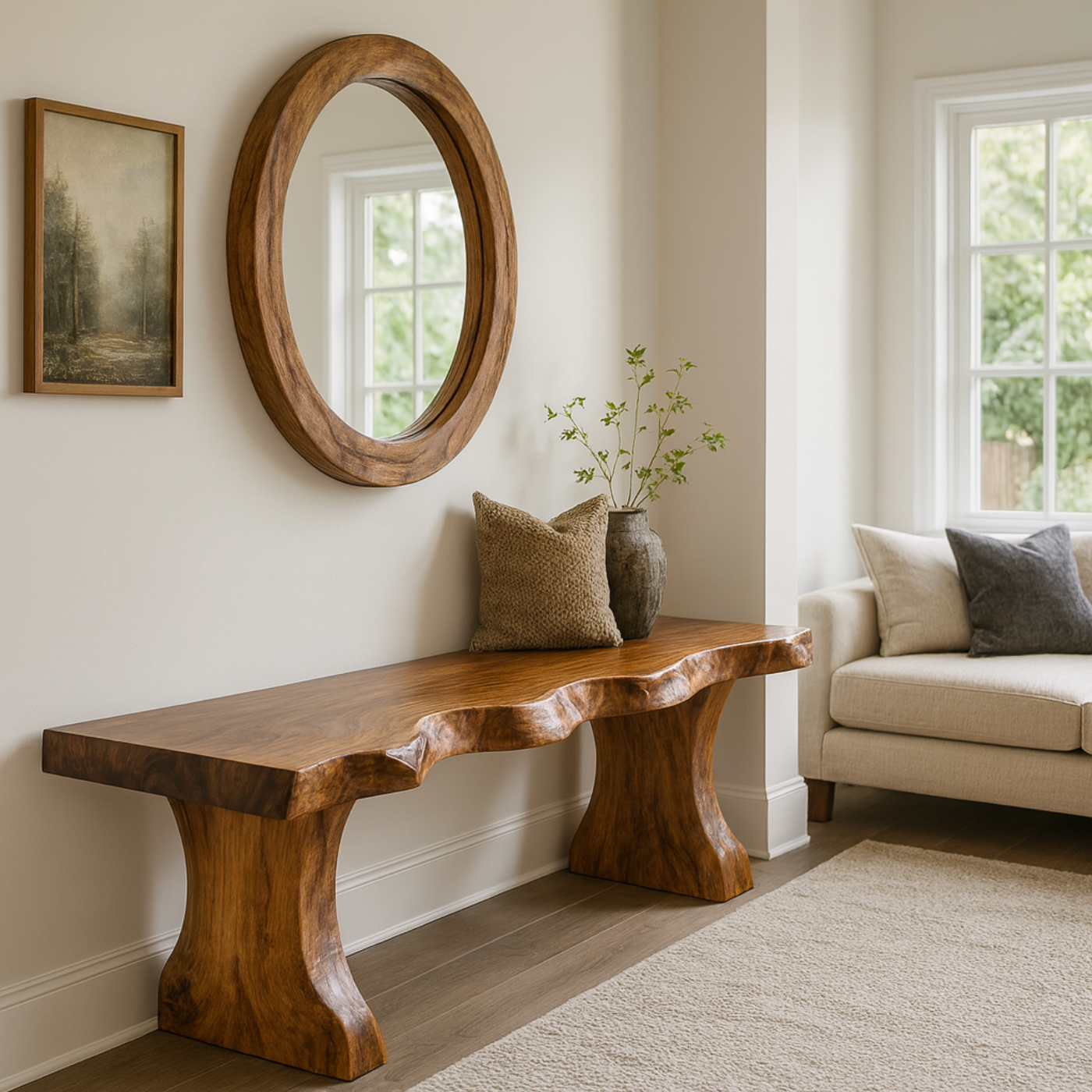 Handcrafted Solid Wood Live-Edge Entryway Bench – Sculptural & Organic Seating Lynnsnail