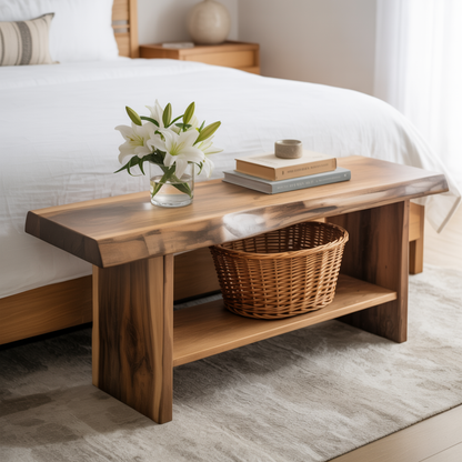Handcrafted Solid Wood Bench – Live Edge Seating & Bedroom Storage Lynnsnail