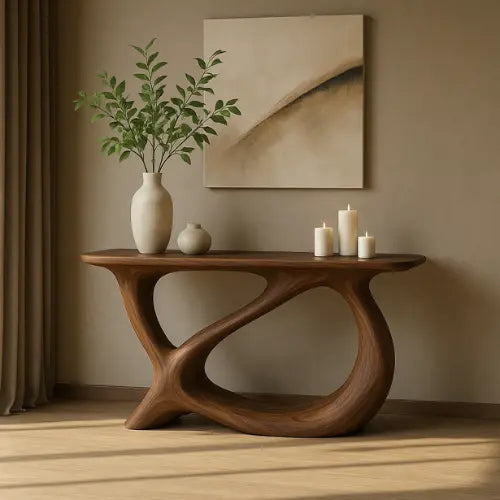 Handcrafted Solid Wood Harmony Console Table – Modern Organic Form Lynnsnail