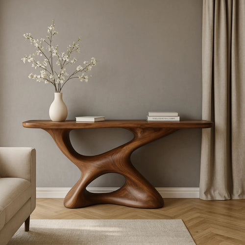 Handcrafted Solid Walnut Sculptural Console Table – Modern Organic Design Lynnsnail