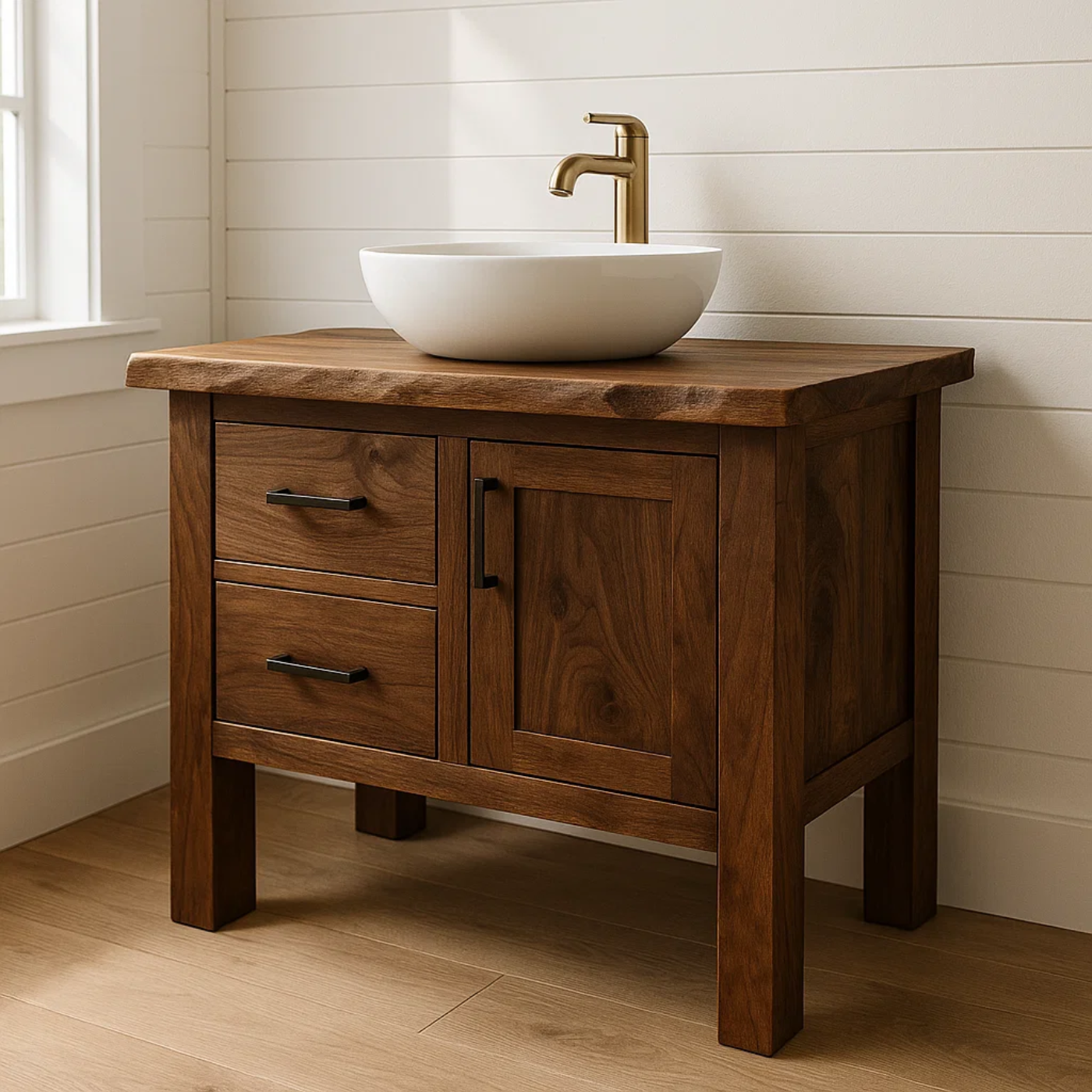 Handcrafted Solid Wood Bathroom Vanity - Live Edge Cabinet with Storage Lynnsnail
