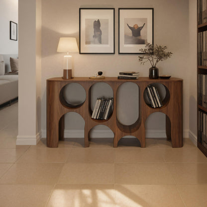 Modern Carved Console Table With Circular Cutout For Entryway Lynnsnail