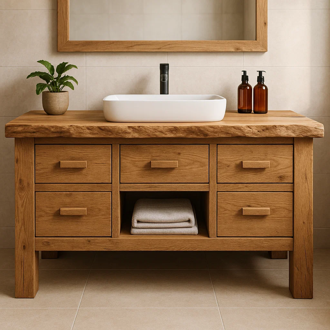 Handcrafted Solid Wood Bathroom Vanity - Live Edge Storage Cabinet with 6 Drawers & Shelf Lynnsnail