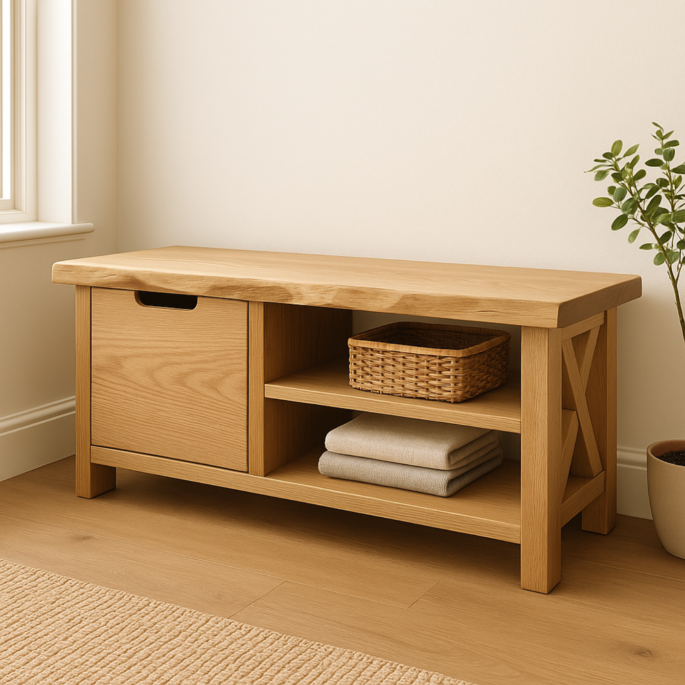 Handcrafted Solid Wood Bench – Modern Rustic Seating with X-Accent and Storage Lynnsnail