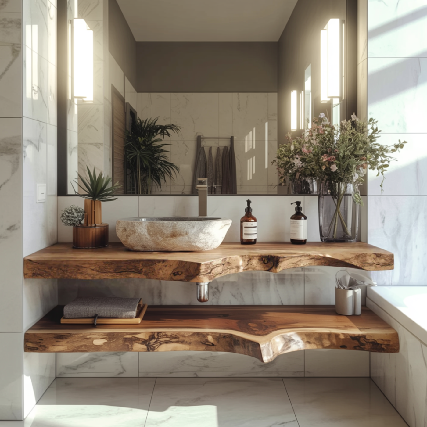 Handcrafted Solid Wood Floating Vanity – Live Edge Two-Tier Console Lynnsnail