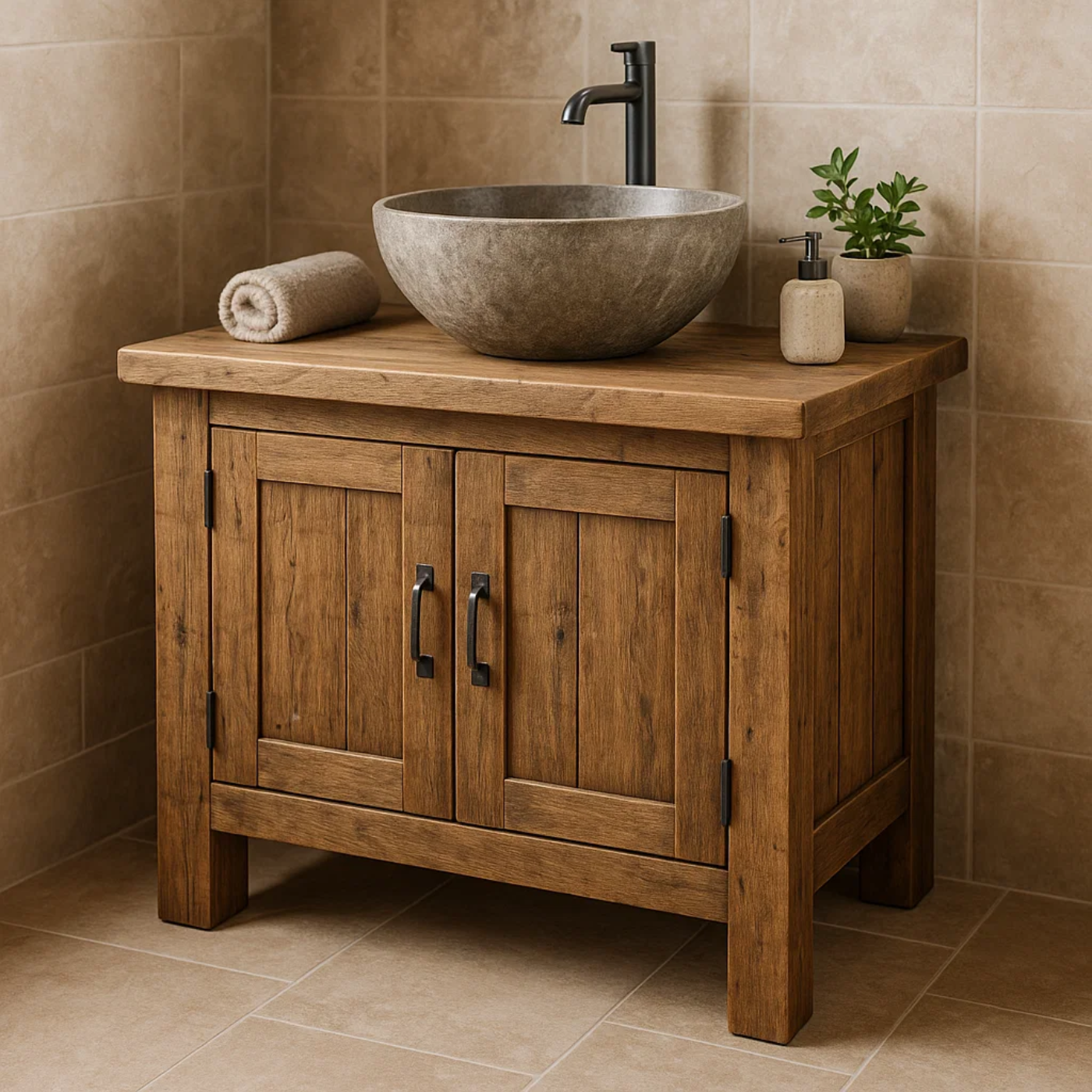 Handcrafted Soild Wood Bathroom Vanity | Compact Single Sink Cabinet Storage Lynnsnail