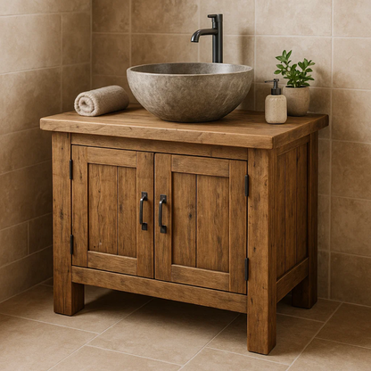 Handcrafted Soild Wood Bathroom Vanity | Compact Single Sink Cabinet Storage Lynnsnail