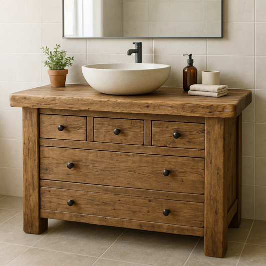 Handcrafted Solid Wood Single Bathroom Vanity - Rustic Storage Cabinet with Drawers Lynnsnail