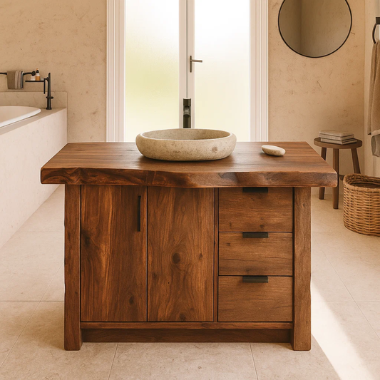 Handcrafted Solid Wood Bathroom Vanity with Live-Edge Top and Modern Storage Drawers Lynnsnail