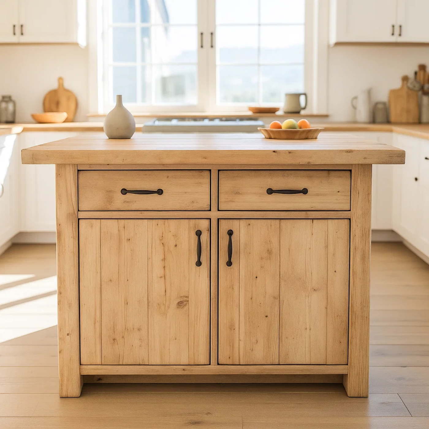 Handcrafted Solid Wood Kitchen Island with Dual Drawers and Spacious Cabinet Storage Lynnsnail