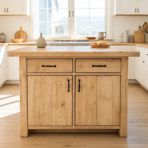 Handcrafted Solid Wood Kitchen Island with Dual Drawers and Spacious Cabinet Storage Lynnsnail