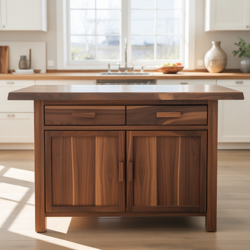Handcrafted Solid Wood Kitchen Island with Dual Drawers and Spacious Cabinet Storage Lynnsnail