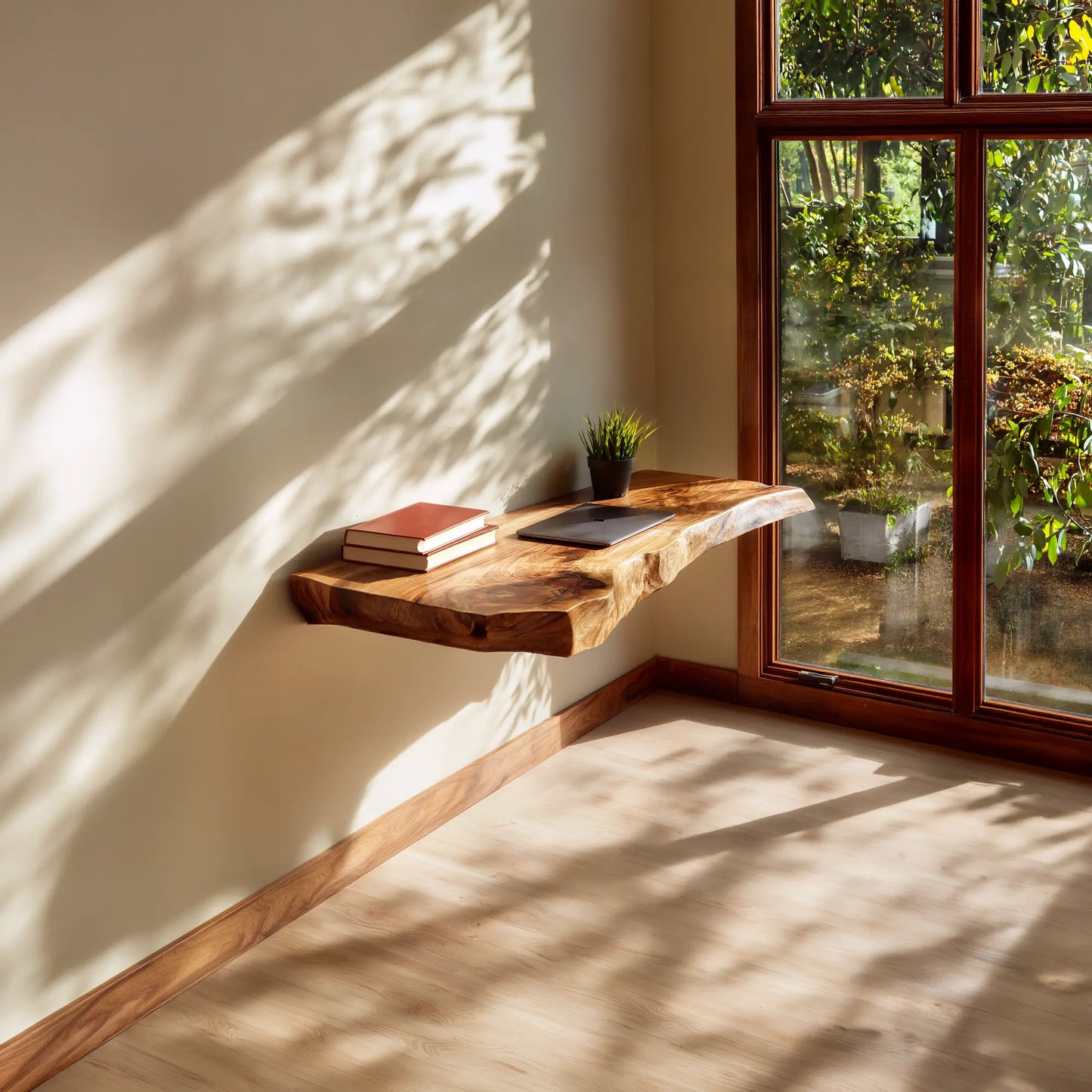 Live Edge Solid Wood Wall Desk for Minimalist Home Workspace Lynnsnail