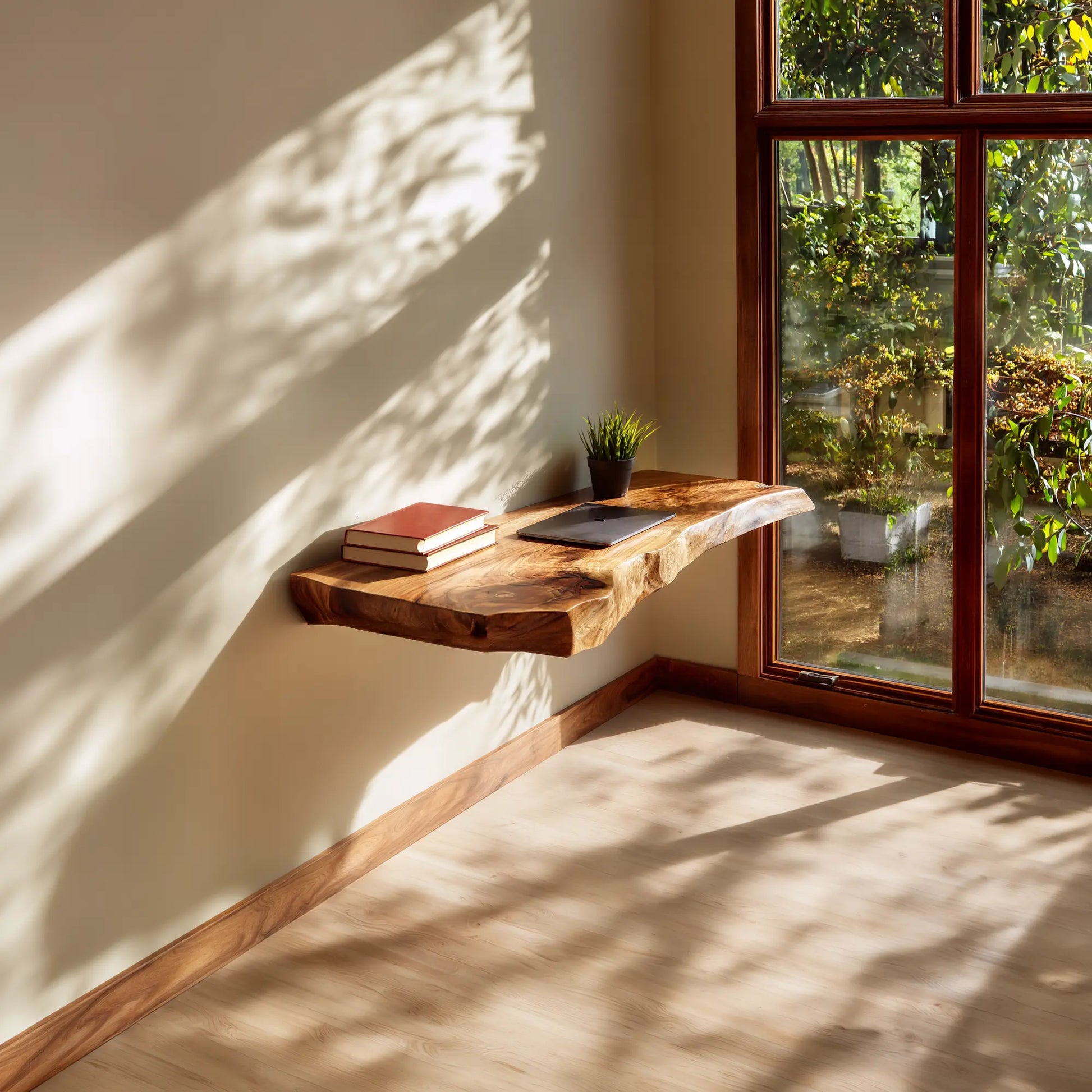 Live Edge Solid Wood Wall Desk for Minimalist Home Workspace Lynnsnail