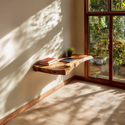 Live Edge Solid Wood Wall Desk for Minimalist Home Workspace Lynnsnail