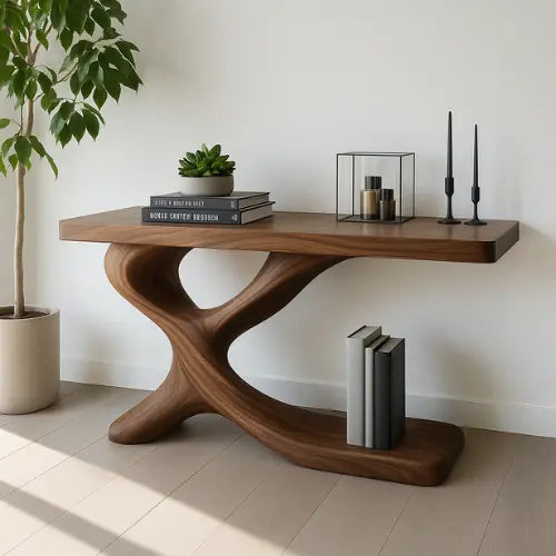 Handcrafted Solid Wood Axis Console Table – Contemporary Organic Form Lynnsnail