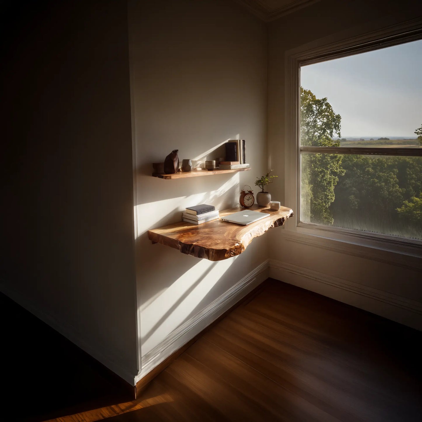 Live Edge Solid Wood Floating Desk Shelf for Small Spaces Lynnsnail