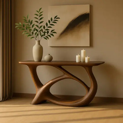 Handcrafted Solid Wood Waveform Console Table – Contemporary Organic Sculpture Lynnsnail