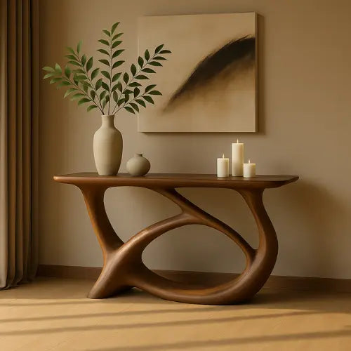 Handcrafted Solid Wood Waveform Console Table – Contemporary Organic Sculpture Lynnsnail