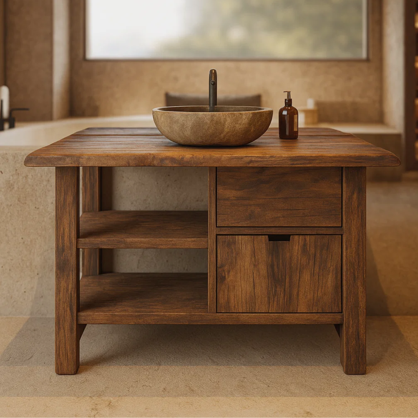 Handcrafted Solid Wood Bathroom Vanity with Open Shelves and Soft-Close Storage Lynnsnail
