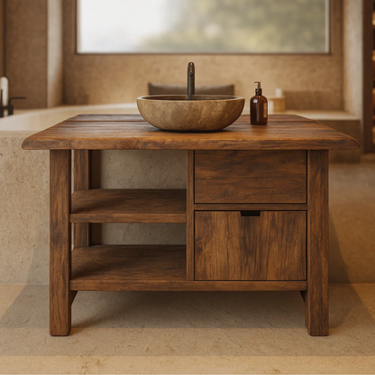 Handcrafted Solid Wood Bathroom Vanity with Open Shelves and Soft-Close Storage Lynnsnail